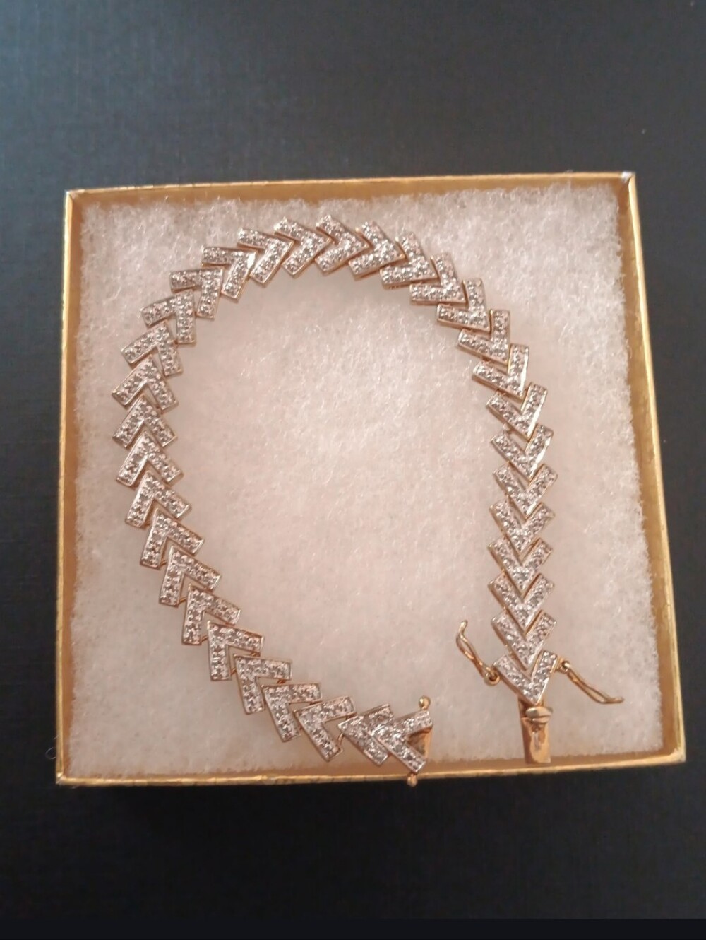 Gold Tone Chevron Crystal Bracelet - Women's Jewelry. 0.58 Ct Diamond 18kgp